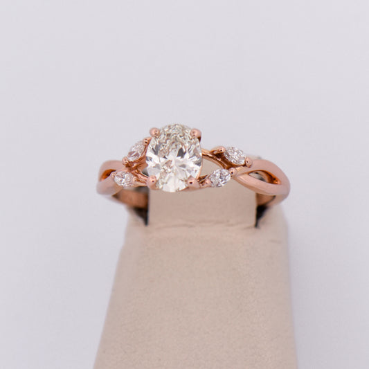 Oval Diamond Engagement Ring with Rose Gold Branch Design