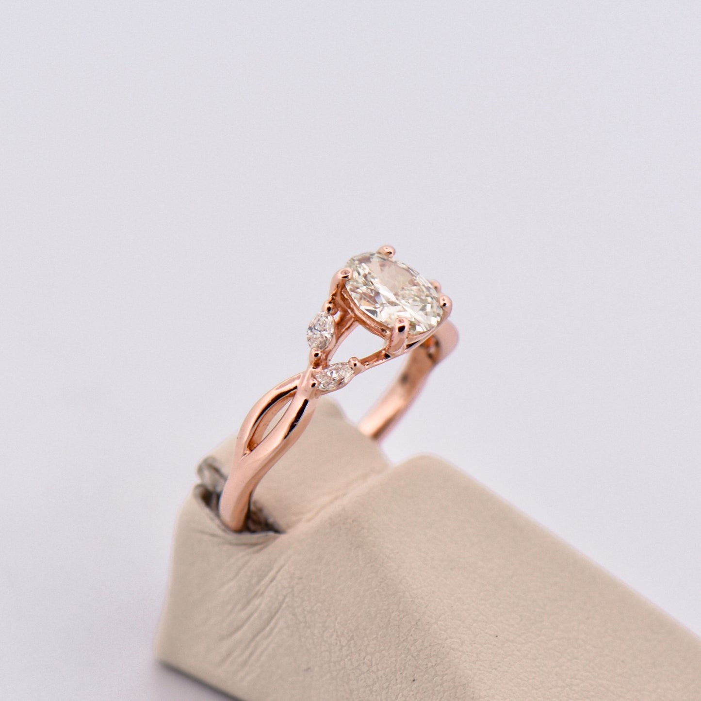Oval Diamond Engagement Ring with Rose Gold Branch Design