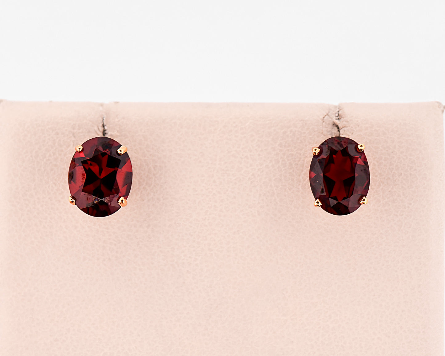 Oval Red Garnet Studs in 14k Yellow Gold