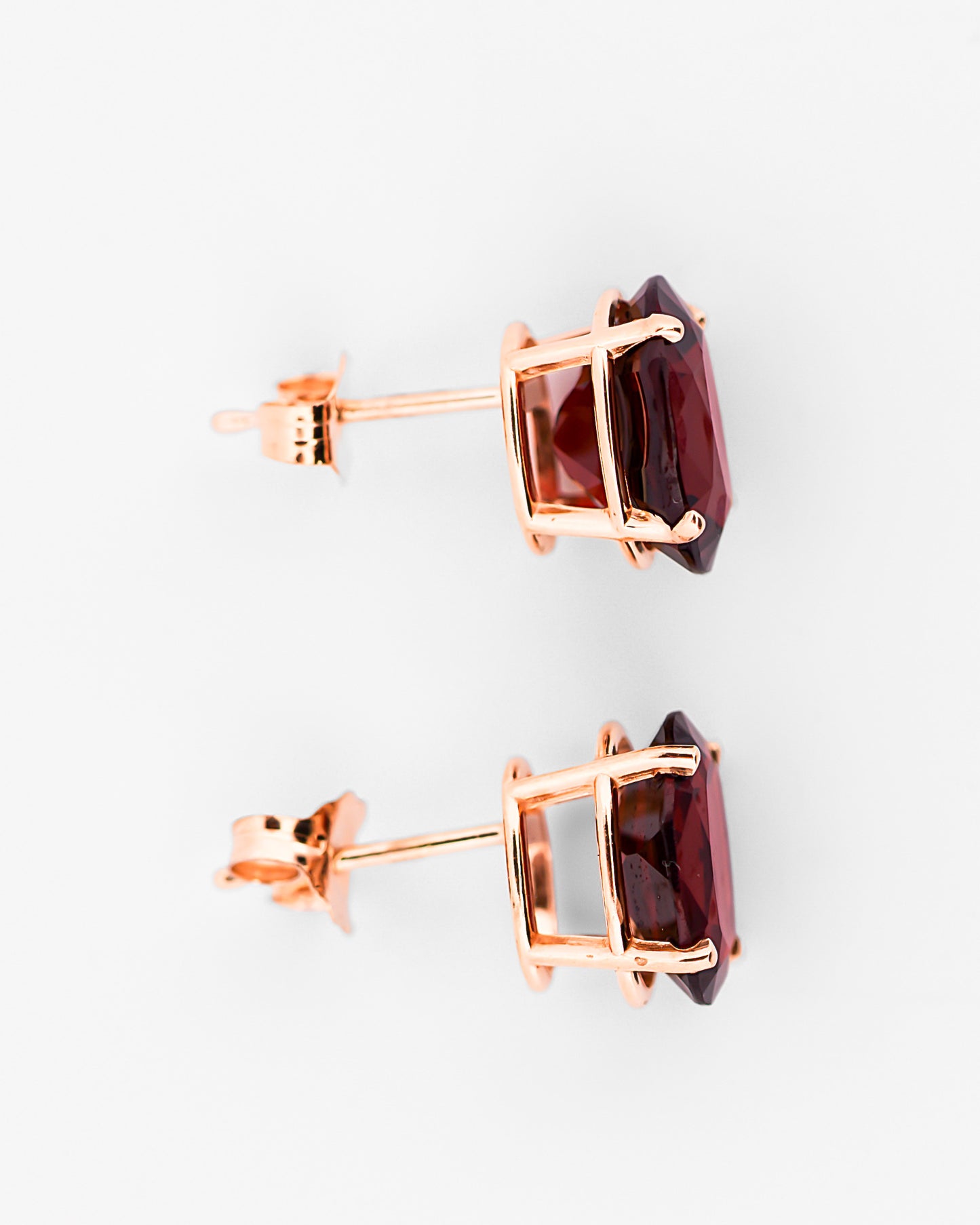 Oval Red Garnet Studs in 14k Yellow Gold