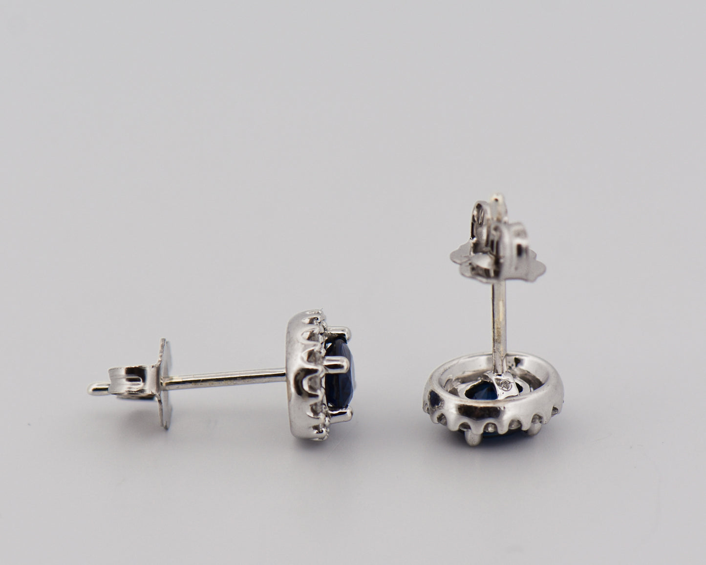 Oval Sapphire Halo Stud Earrings 14kw 1ctw sap d.25