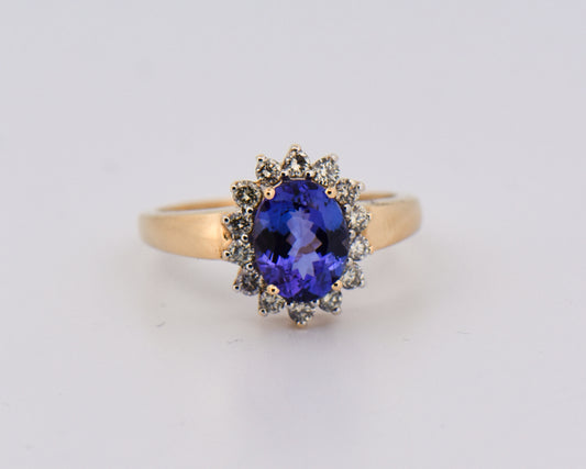 Oval Tanzanite & Diamond Halo Ring