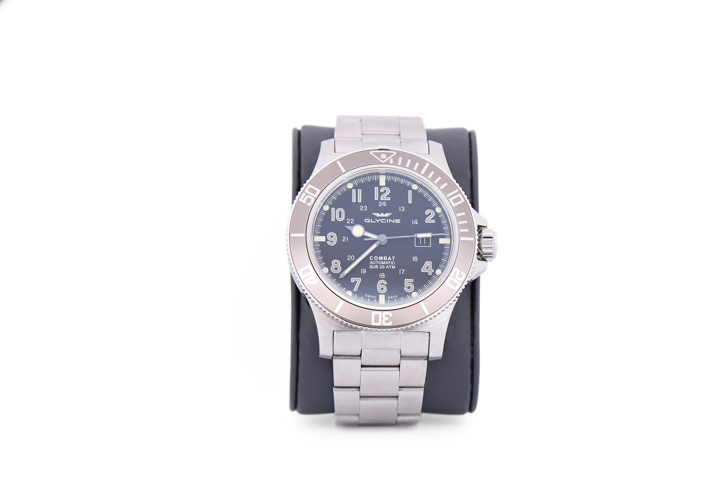 Oversized 48mm Glycine Combat Sub Automatic Wrist Watch - Grey Bezel Full Set