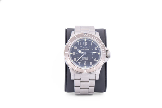 Oversized 48mm Glycine Combat Sub Automatic Wrist Watch - Grey Bezel Full Set