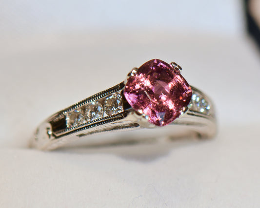 Padparadscha Sapphire & Diamond Engagement Ring