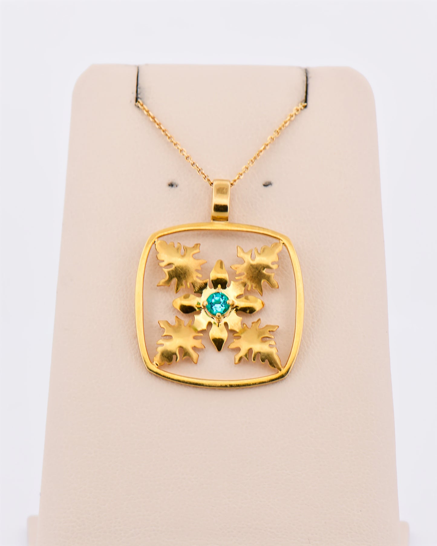 Floral Paraiba Tourmaline Pendant in 18k Yellow Gold