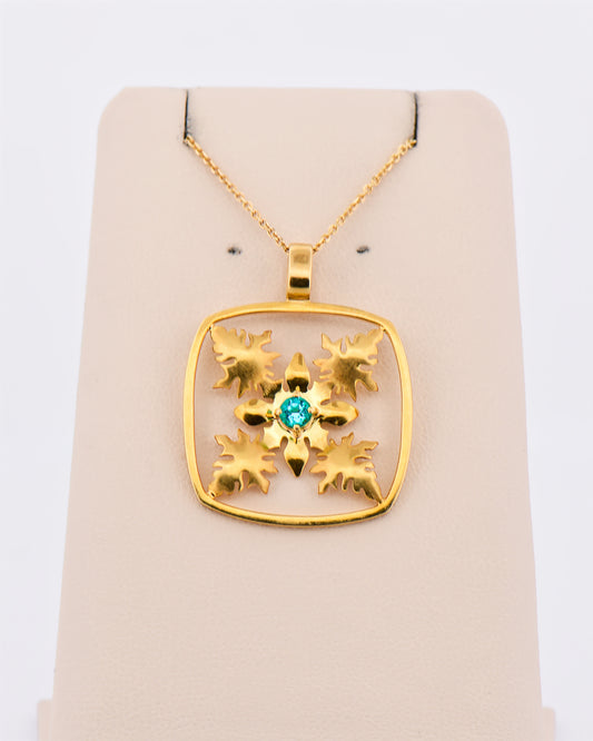 Floral Paraiba Tourmaline Pendant in 18k Yellow Gold