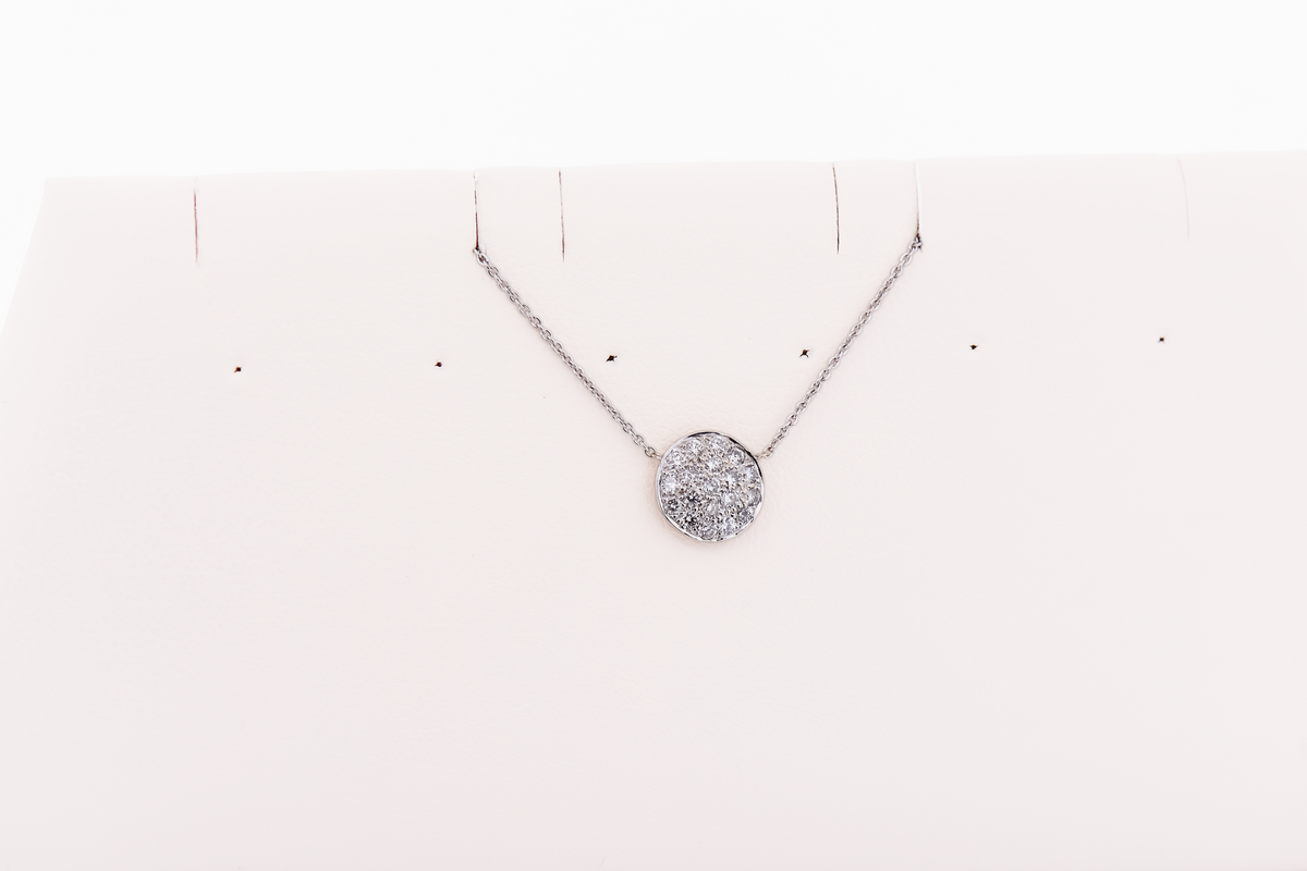 Pave Diamond Circle Necklace in 18k White Gold