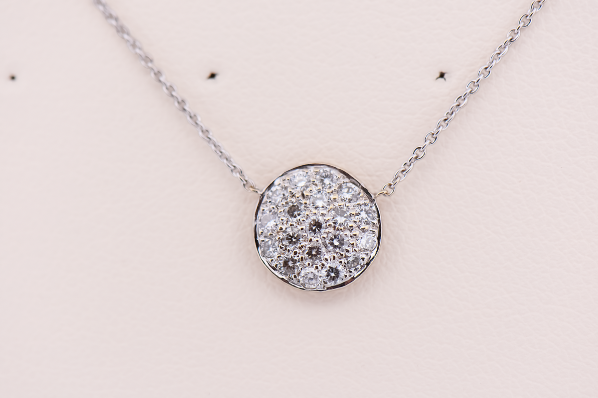 Pave Diamond Circle Necklace in 18k White Gold