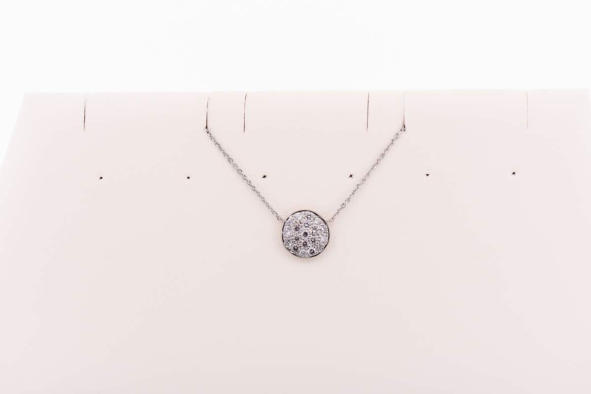 Pave Diamond Circle Necklace in 18k White Gold