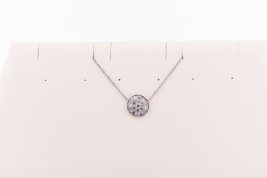 Pave Diamond Circle Necklace in 18k White Gold