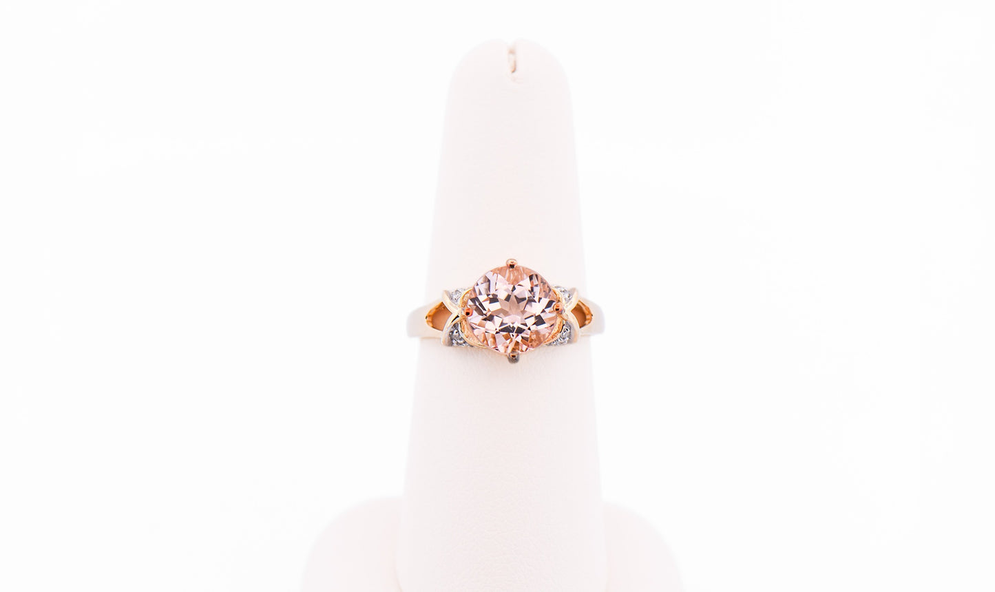 Peachy Pink Round Morganite Ring in Yellow Gold