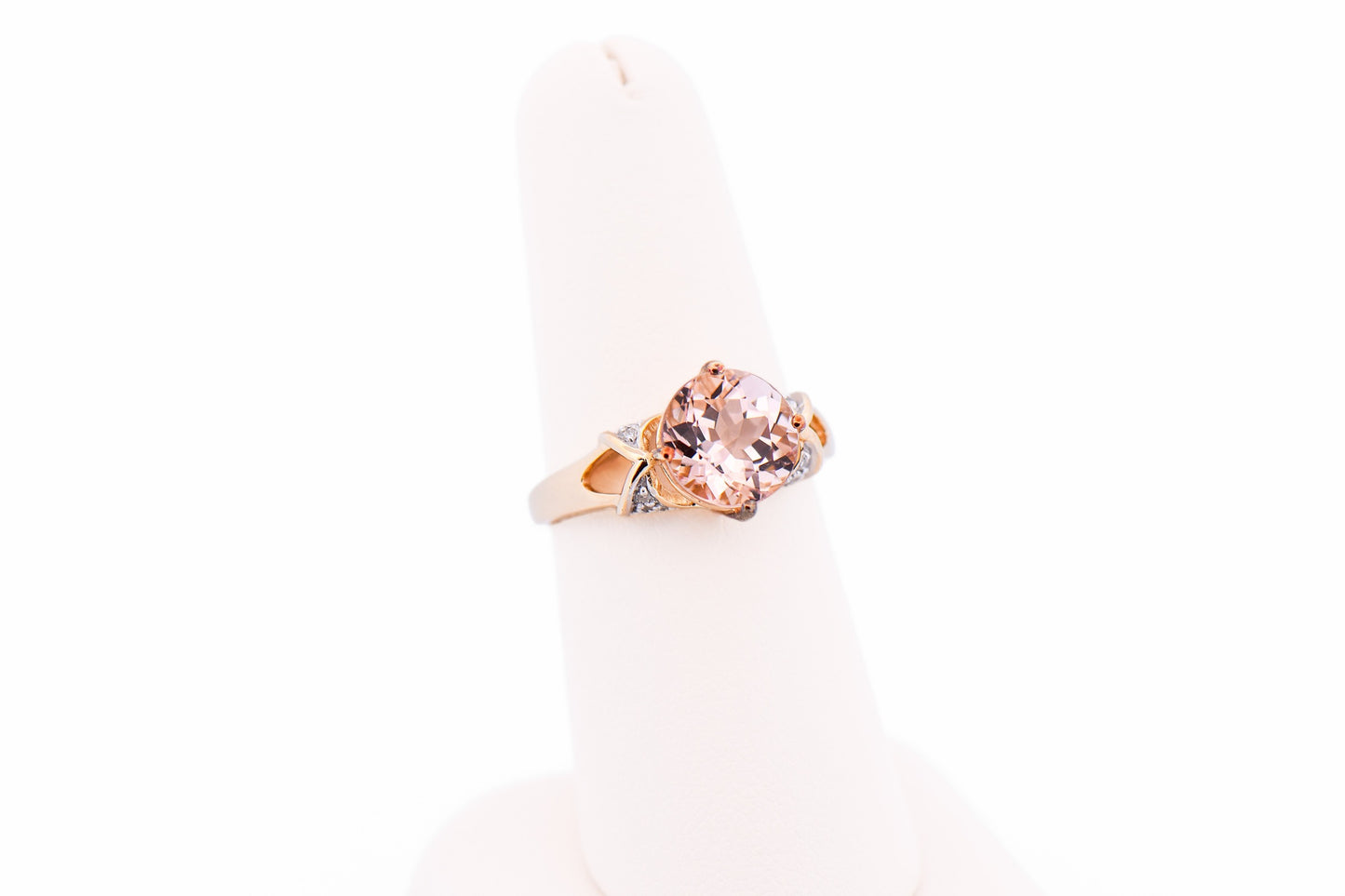 Peachy Pink Round Morganite Ring in Yellow Gold