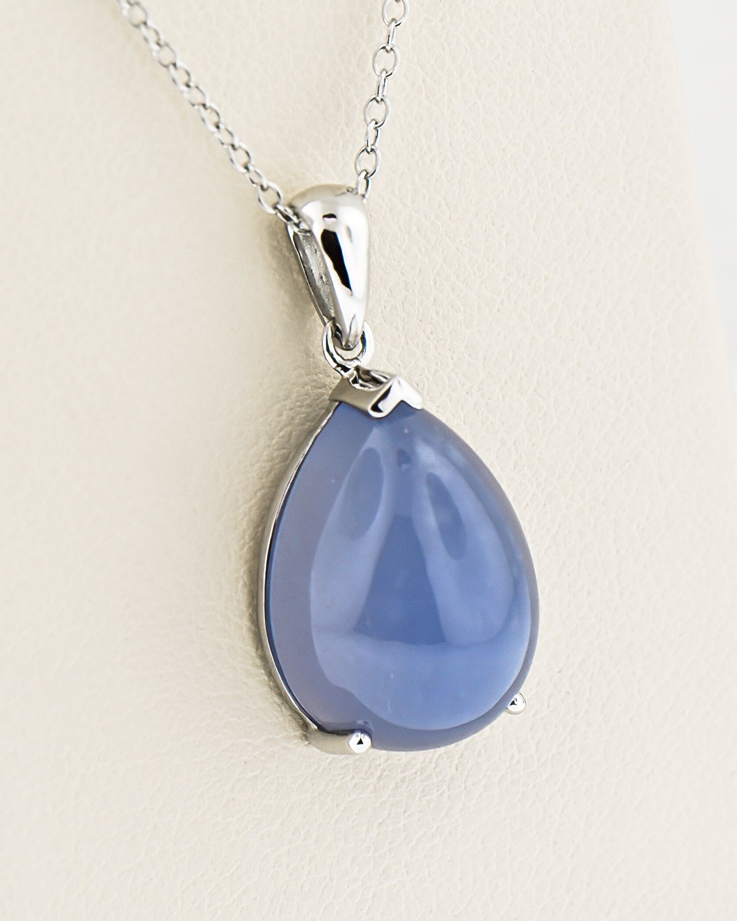 Pear Cabochon Chalcedony Pendant in 14k White Gold