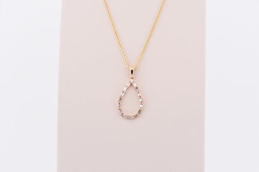 Pear Diamond Drop Pendant with Baguette Diamond Frame
