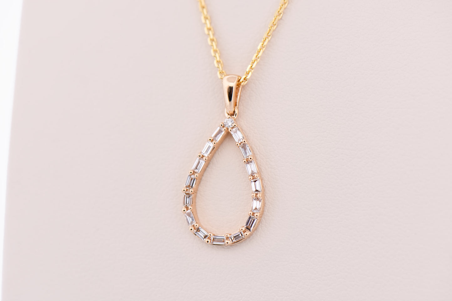 Pear Diamond Drop Pendant with Baguette Diamond Frame