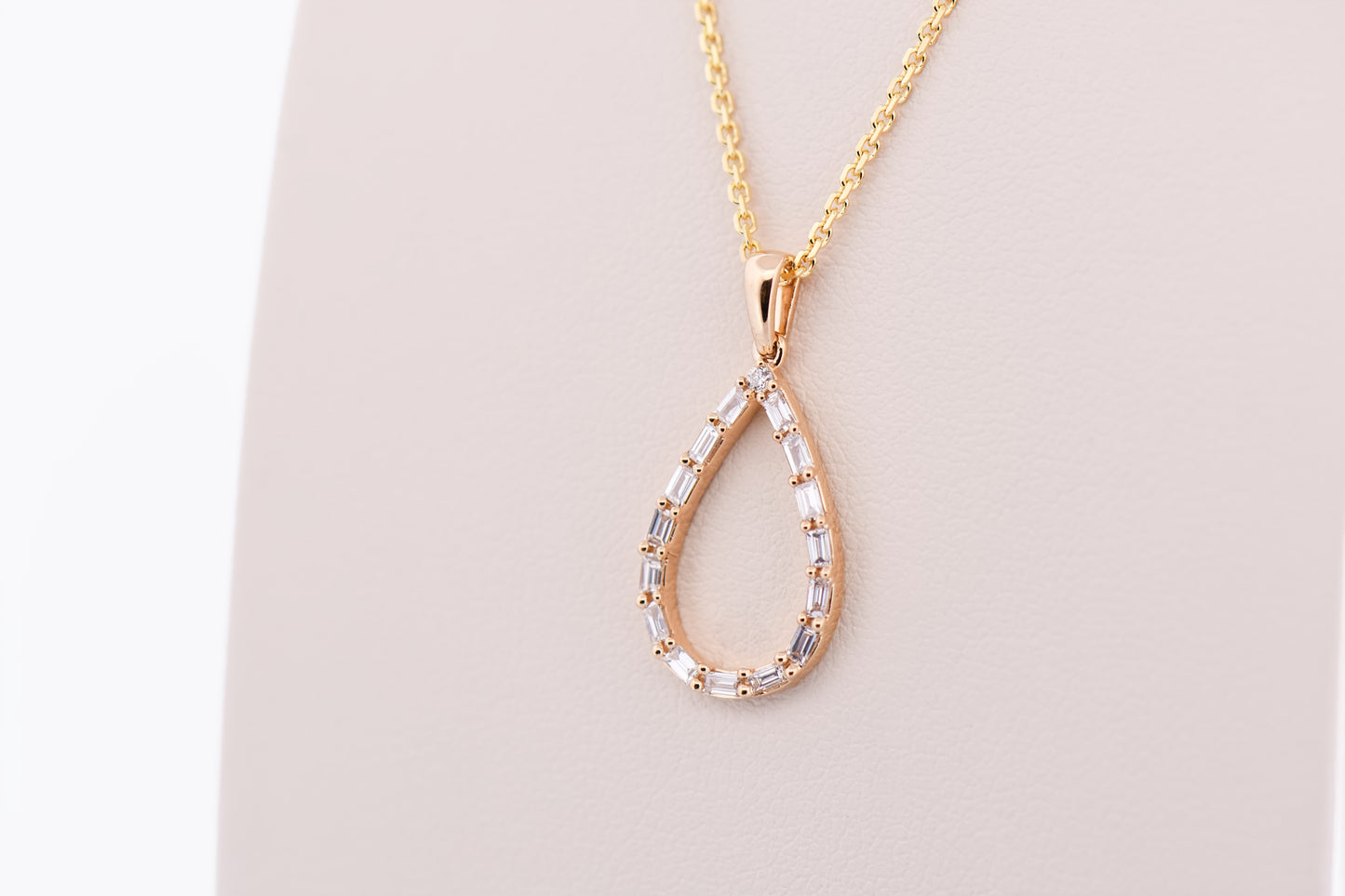 Pear Diamond Drop Pendant with Baguette Diamond Frame