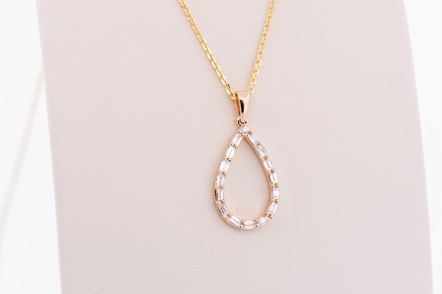 Pear Diamond Drop Pendant with Baguette Diamond Frame