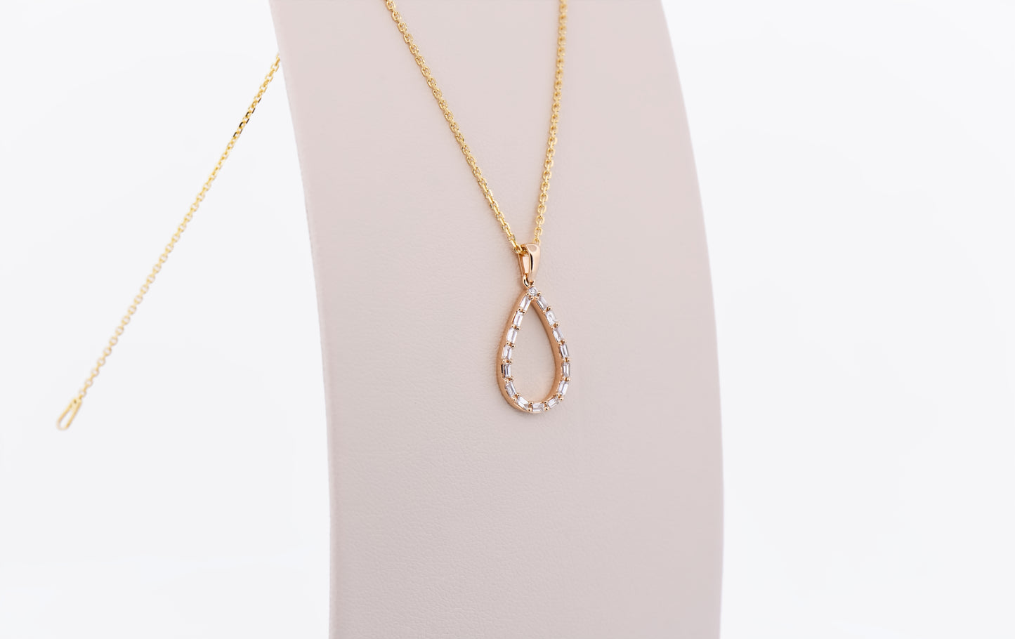 Pear Diamond Drop Pendant with Baguette Diamond Frame