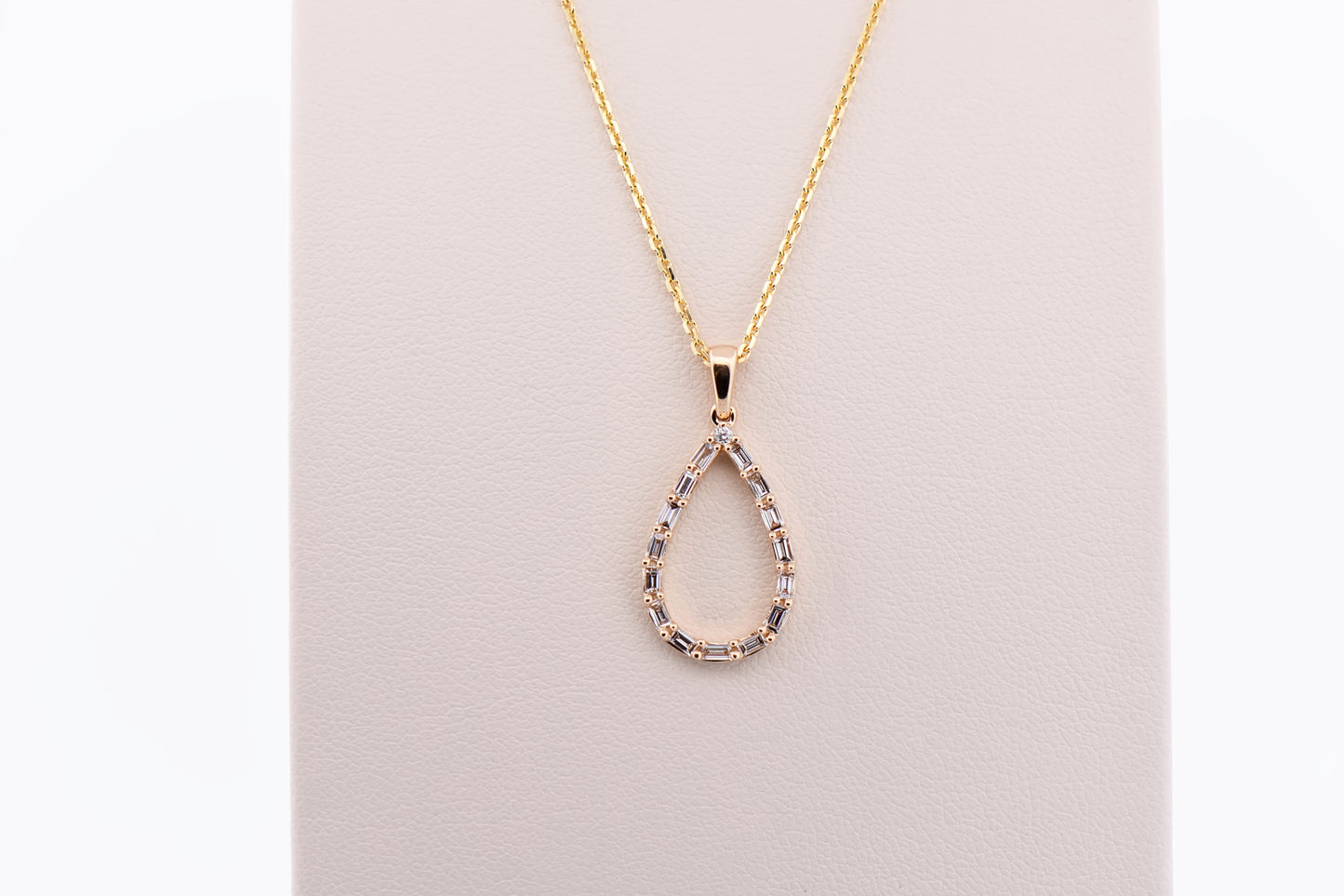 Pear Diamond Drop Pendant with Baguette Diamond Frame