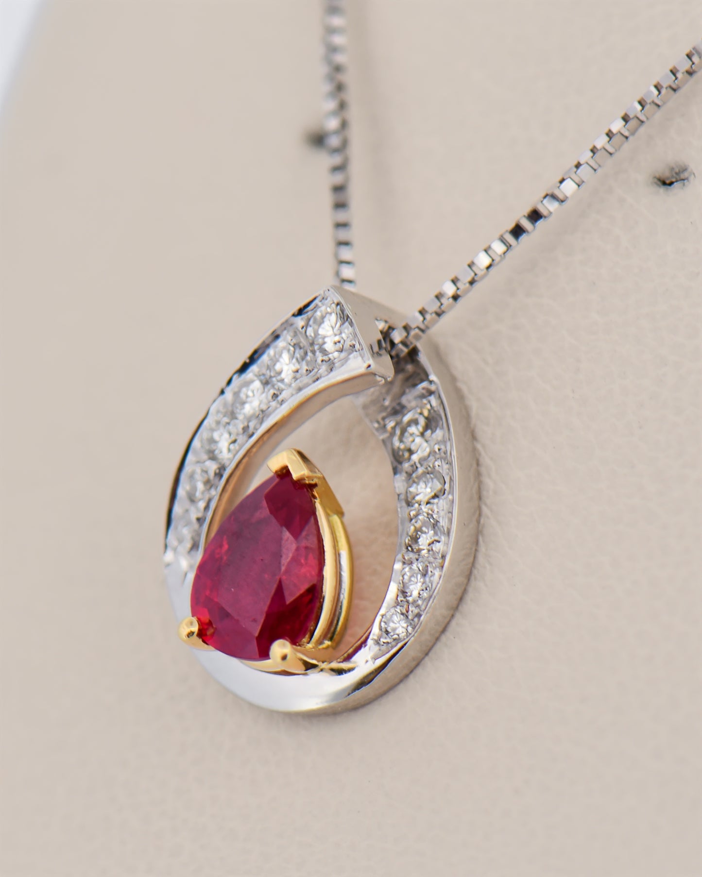 Pear-Shaped Ruby and Diamond Swirl Pendant