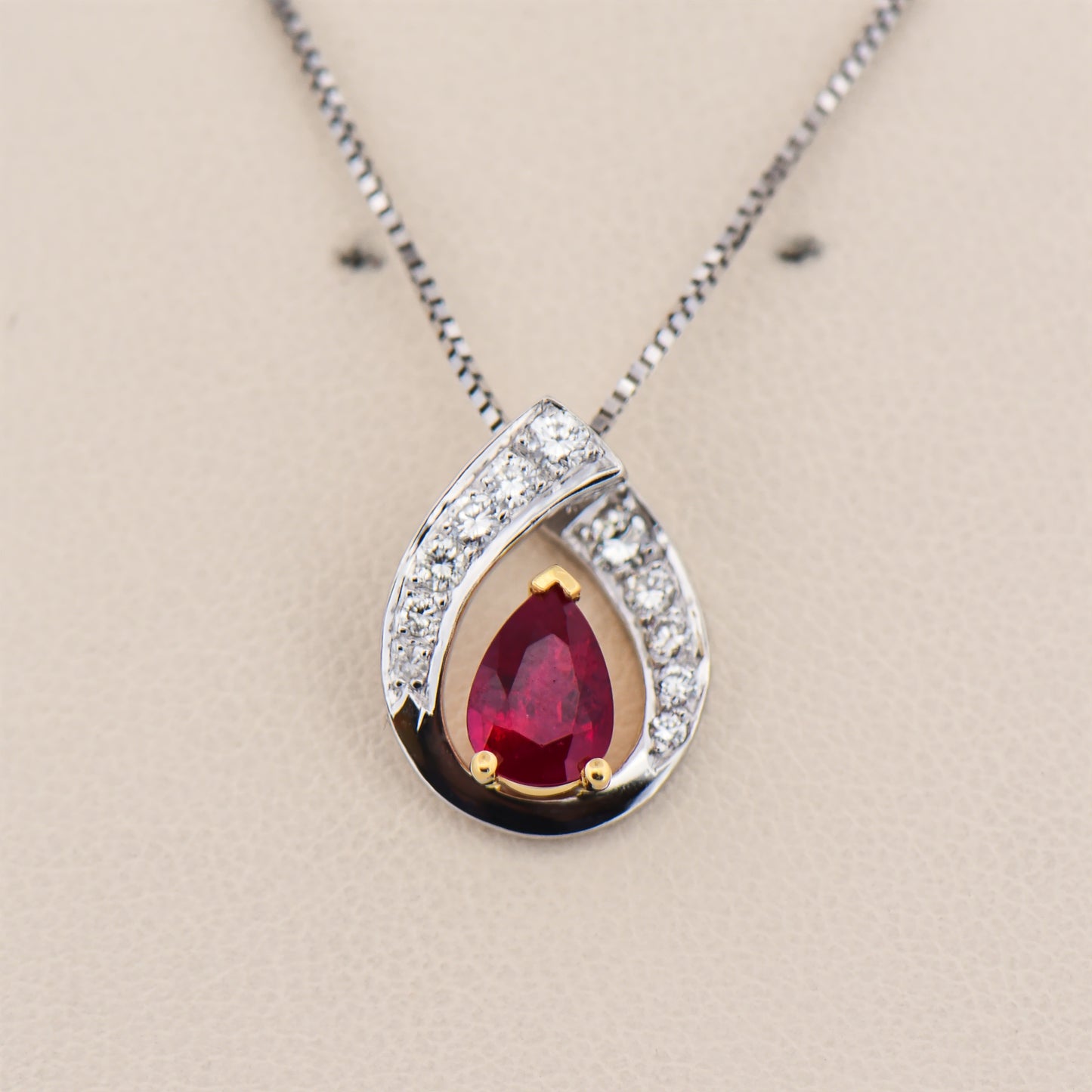 Pear-Shaped Ruby and Diamond Swirl Pendant