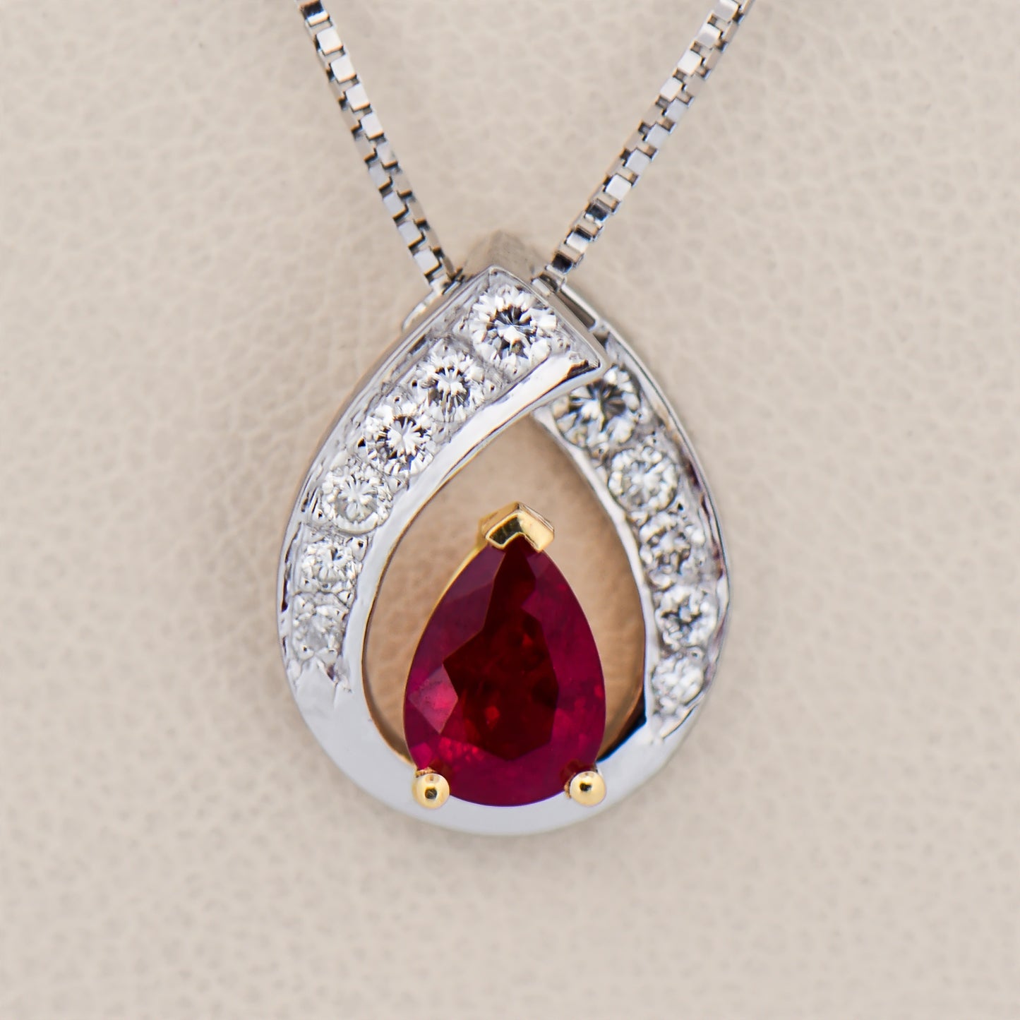 Pear-Shaped Ruby and Diamond Swirl Pendant
