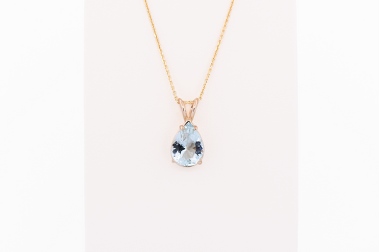Pear Shape Aquamarine Solitaire Pendant in 14k Yellow Gold