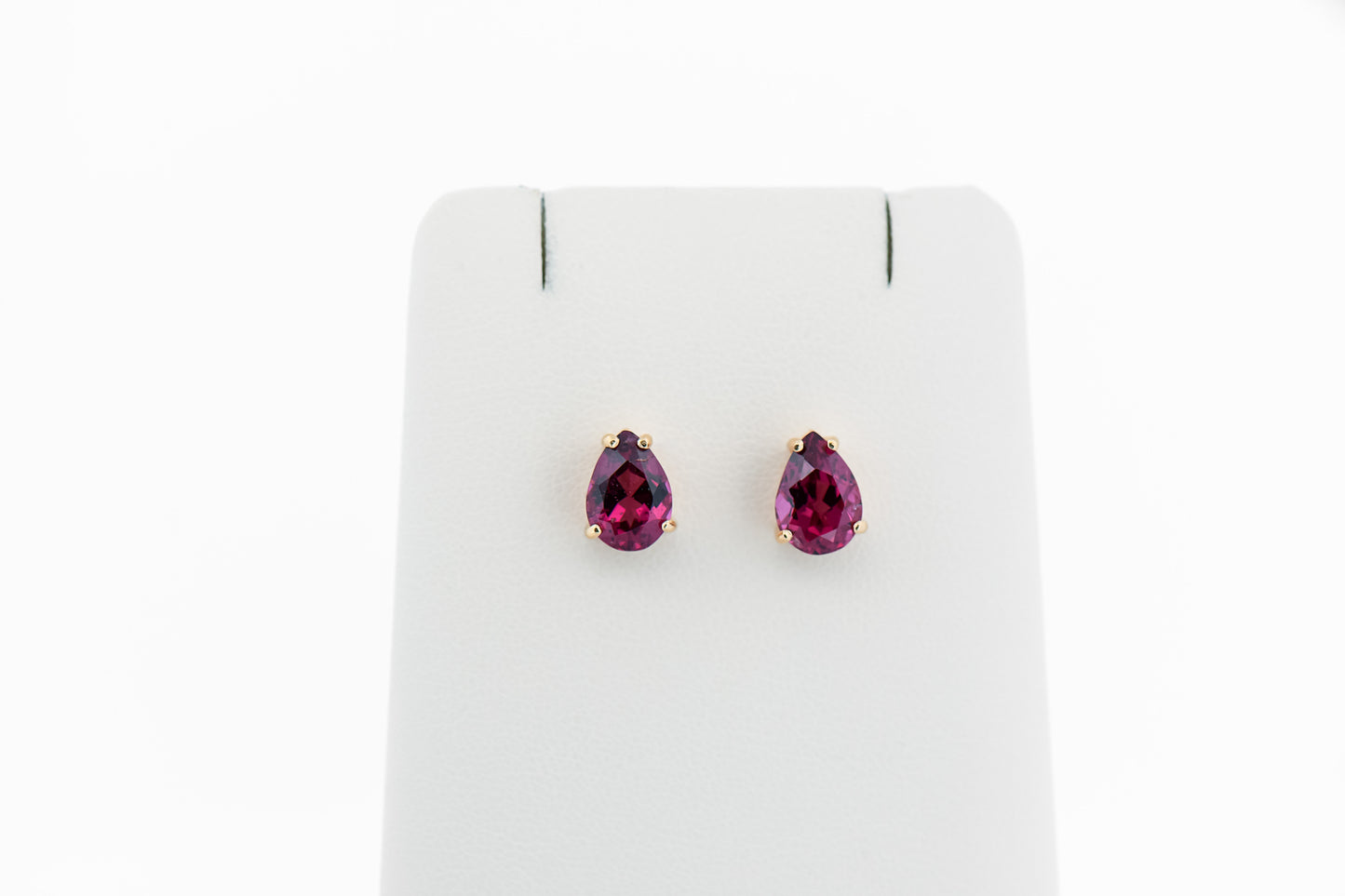 Pear Shape Raspberry Rhodolite Stud Earrings