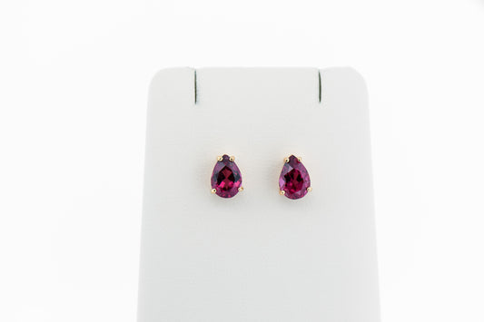 Pear Shape Raspberry Rhodolite Stud Earrings
