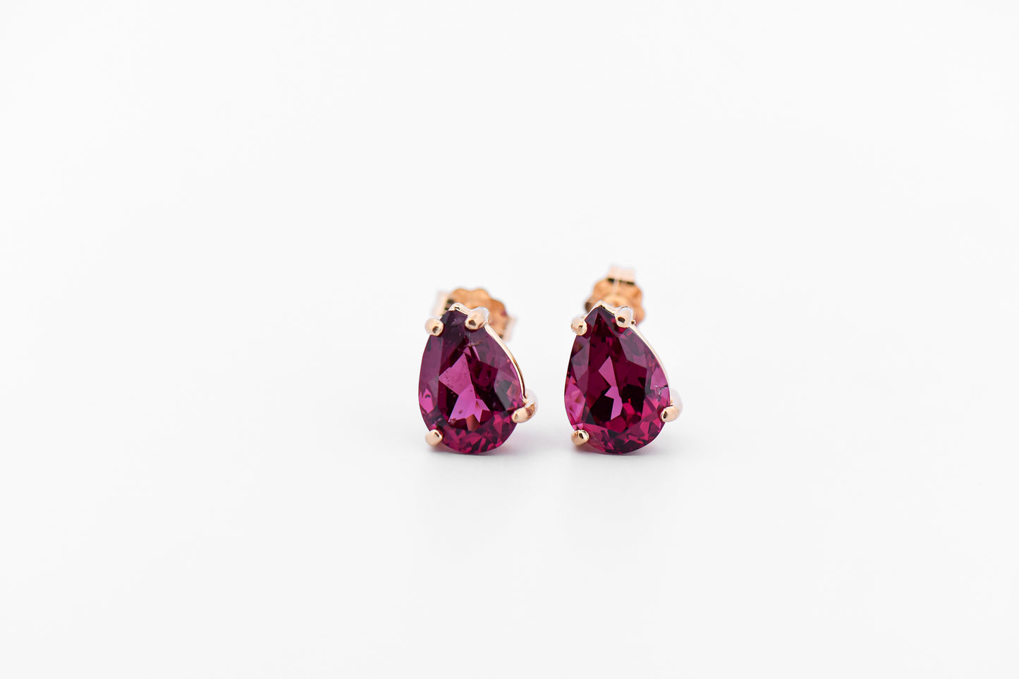 Pear Shape Raspberry Rhodolite Stud Earrings