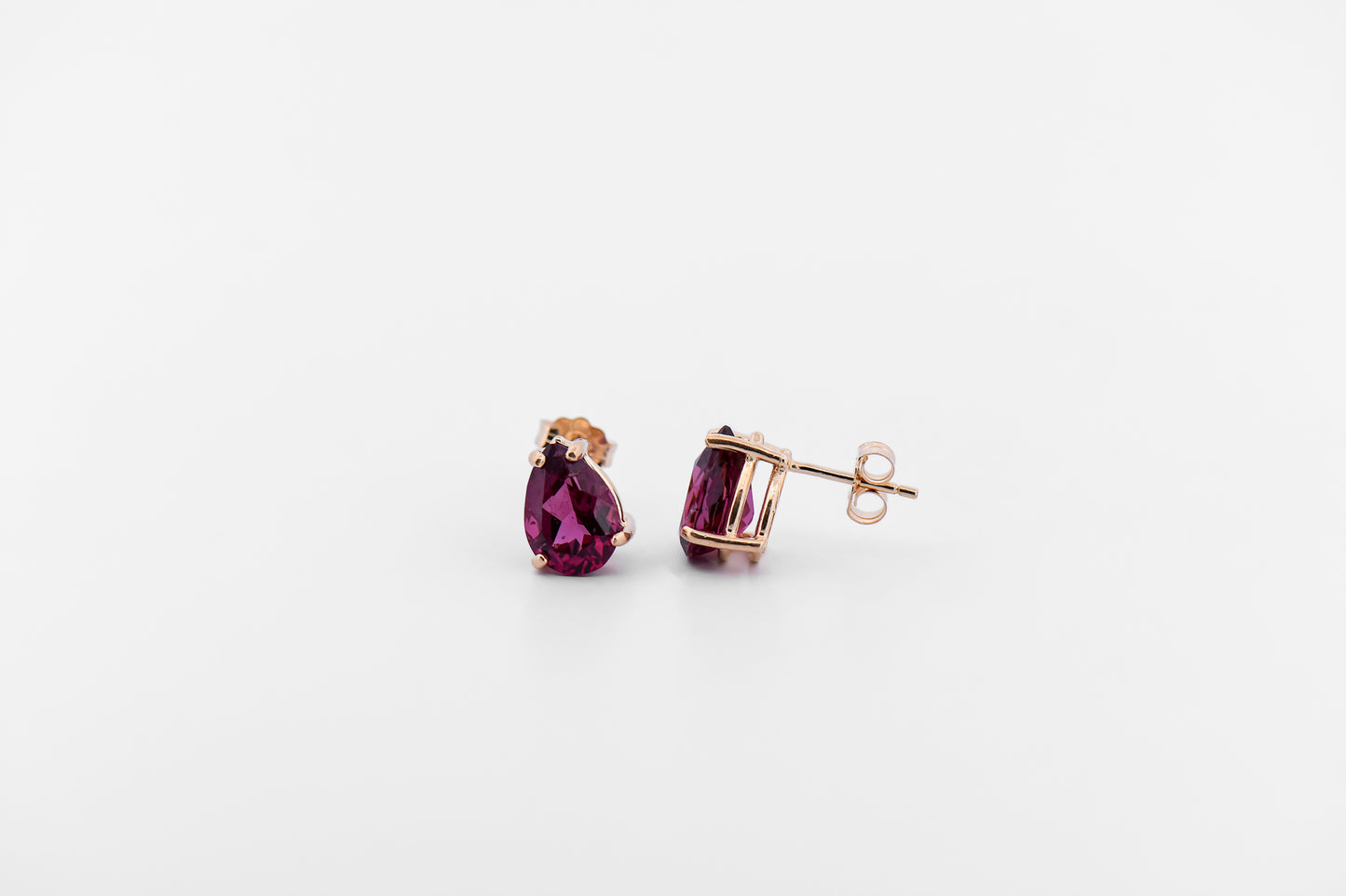 Pear Shape Raspberry Rhodolite Stud Earrings