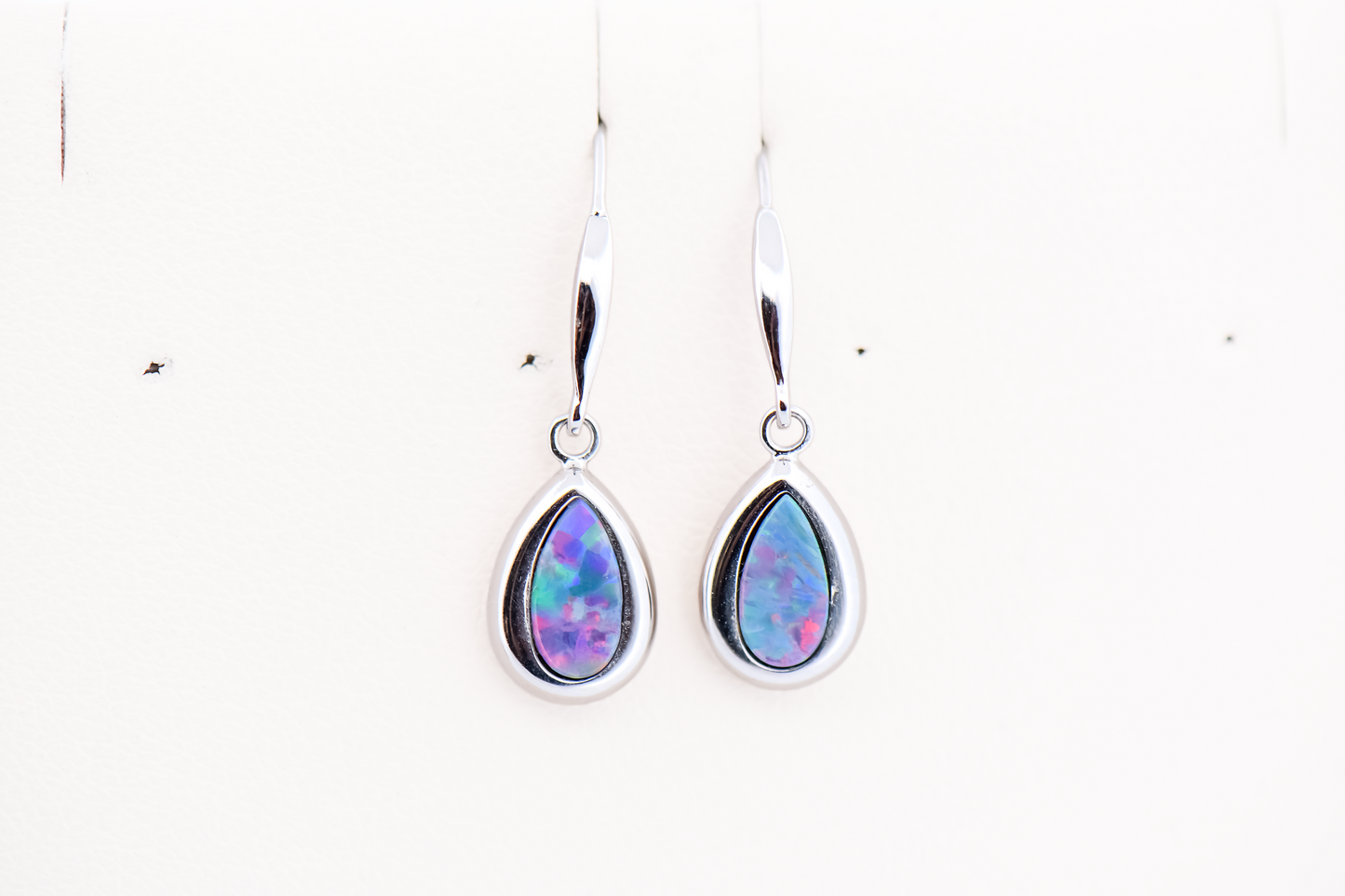 Pear Shaped Australian Opal Pendant & Earrings Bezel Set in White Gold