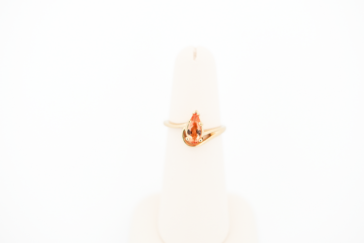 Pear Shaped Imperial Topaz Solitaire Ring in Yellow Gold