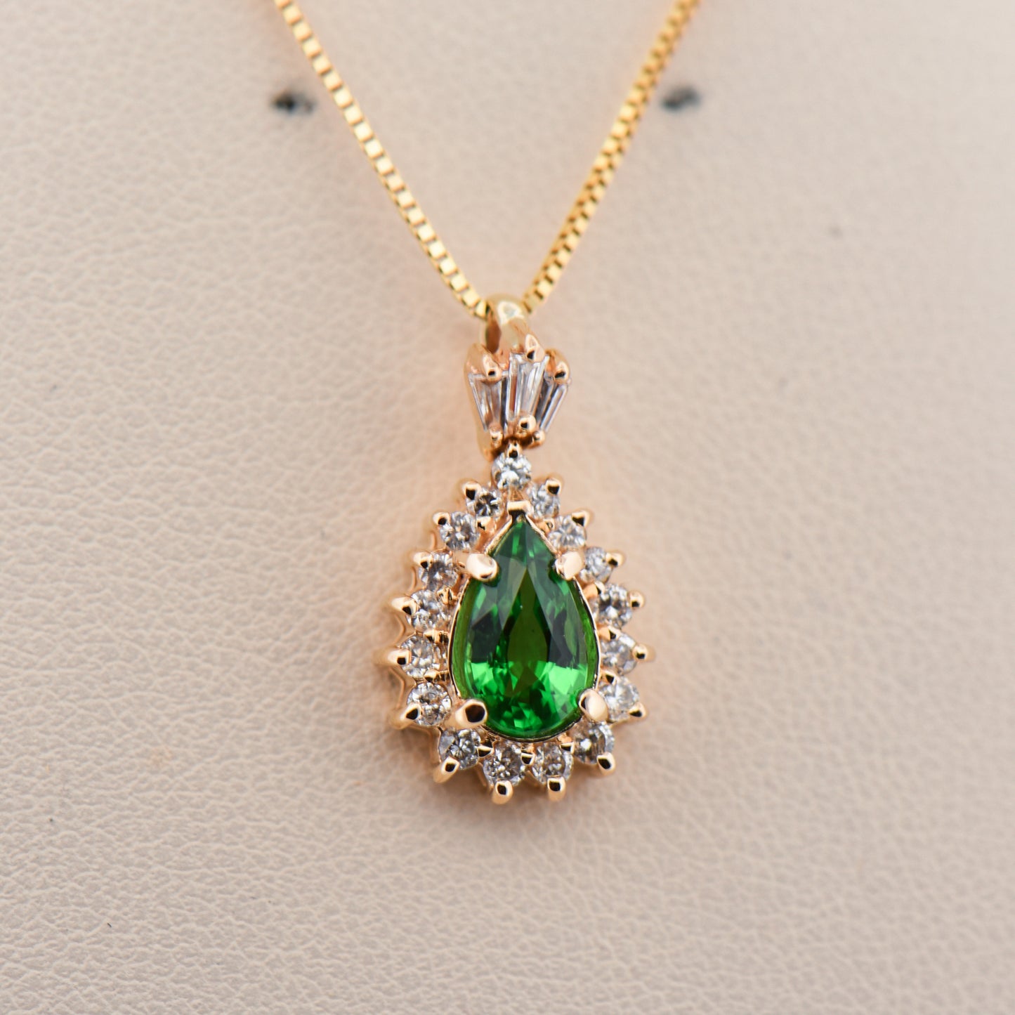 Pear Shaped Tsavorite & Diamond Halo Pendant