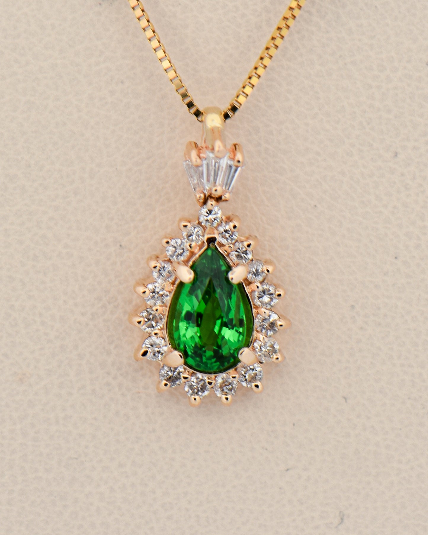 Pear Shaped Tsavorite & Diamond Halo Pendant