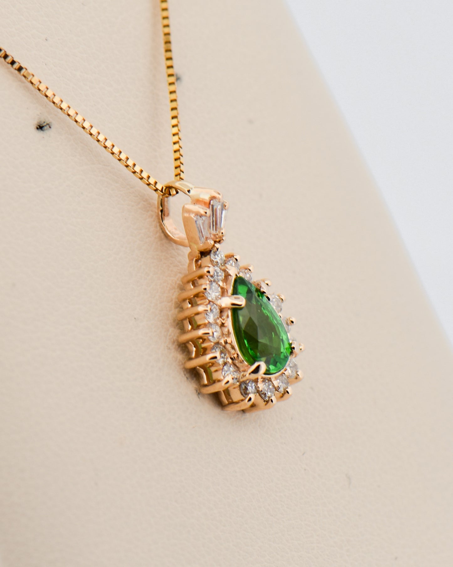 Pear Shaped Tsavorite & Diamond Halo Pendant