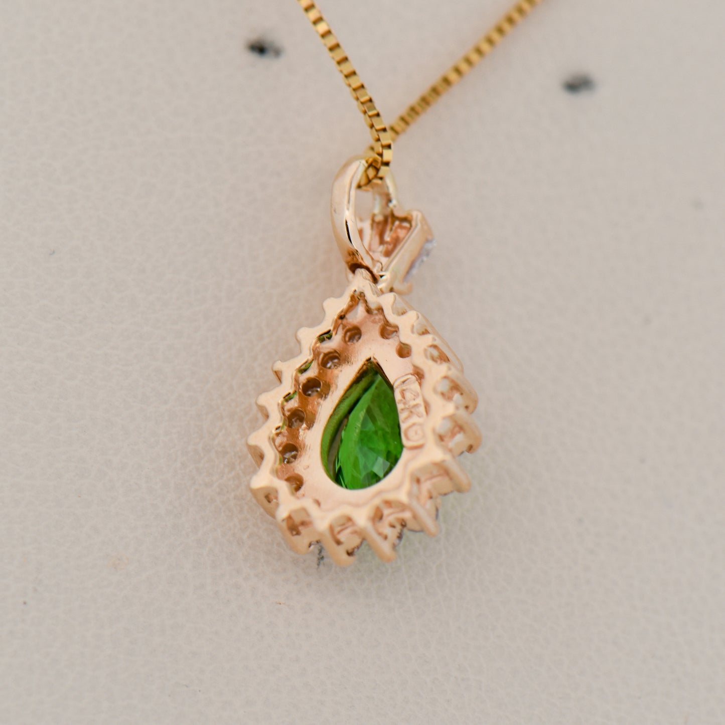 Pear Shaped Tsavorite & Diamond Halo Pendant