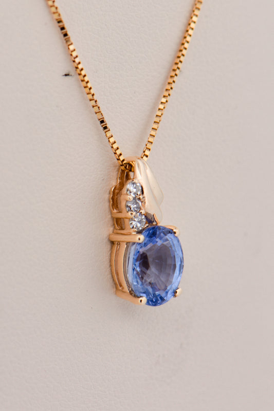 Periwinkle Blue Ceylon Sapphire & Diamond Pendant