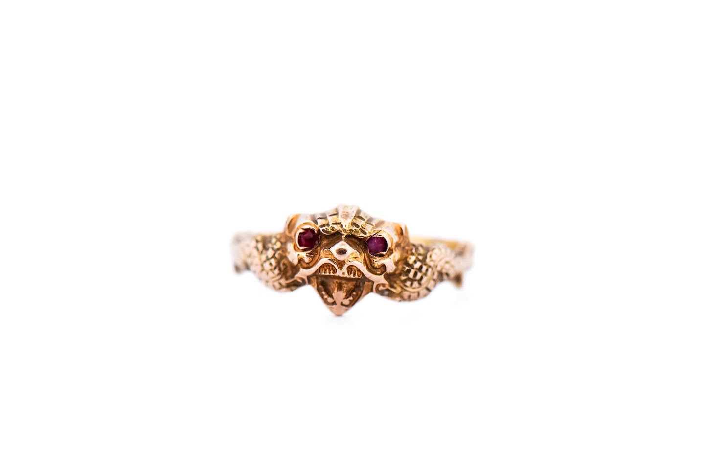 Petite Antique Gargoyle Ring with Garnet Eyes