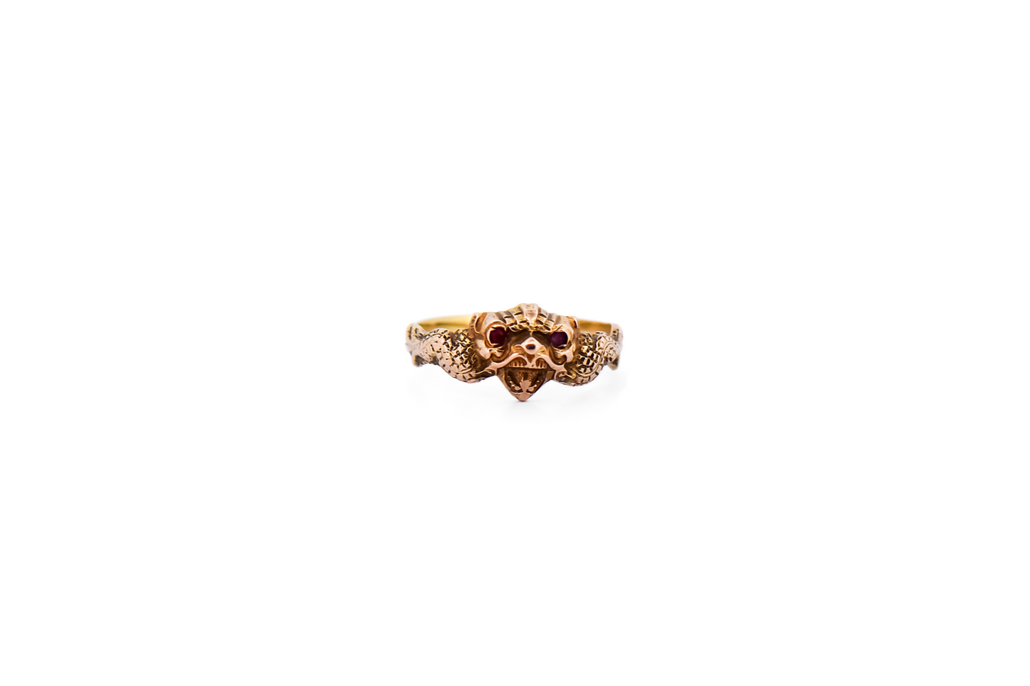 Petite Antique Gargoyle Ring with Garnet Eyes