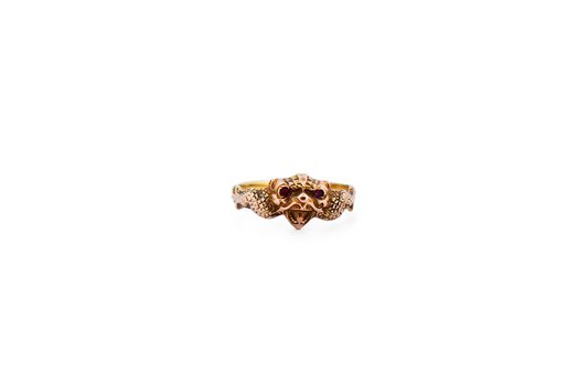 Petite Antique Gargoyle Ring with Garnet Eyes
