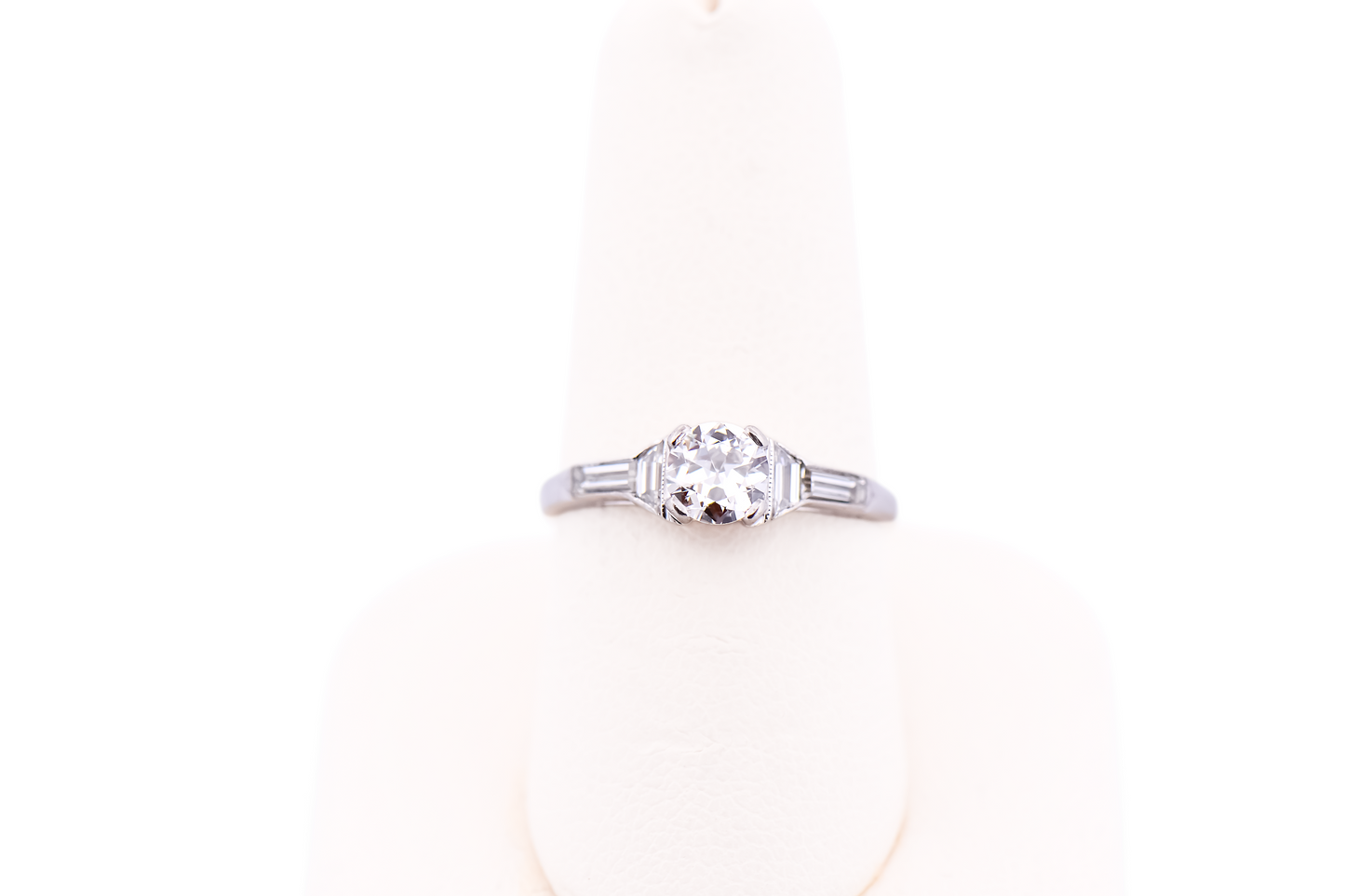 Petite Art Deco Diamond Engagement Ring With Geometric Trapezoid & Baguette Accents
