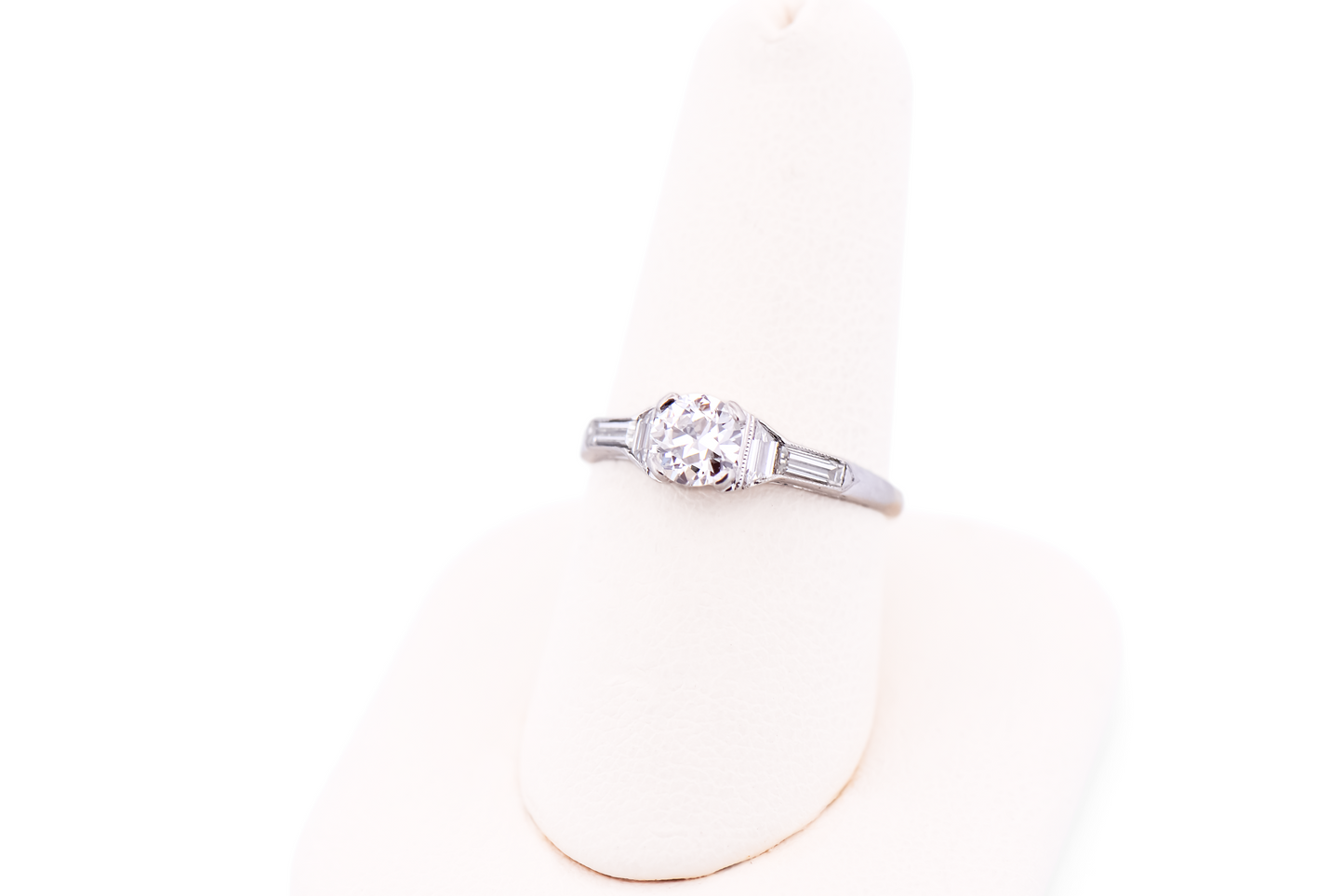 Petite Art Deco Diamond Engagement Ring With Geometric Trapezoid & Baguette Accents