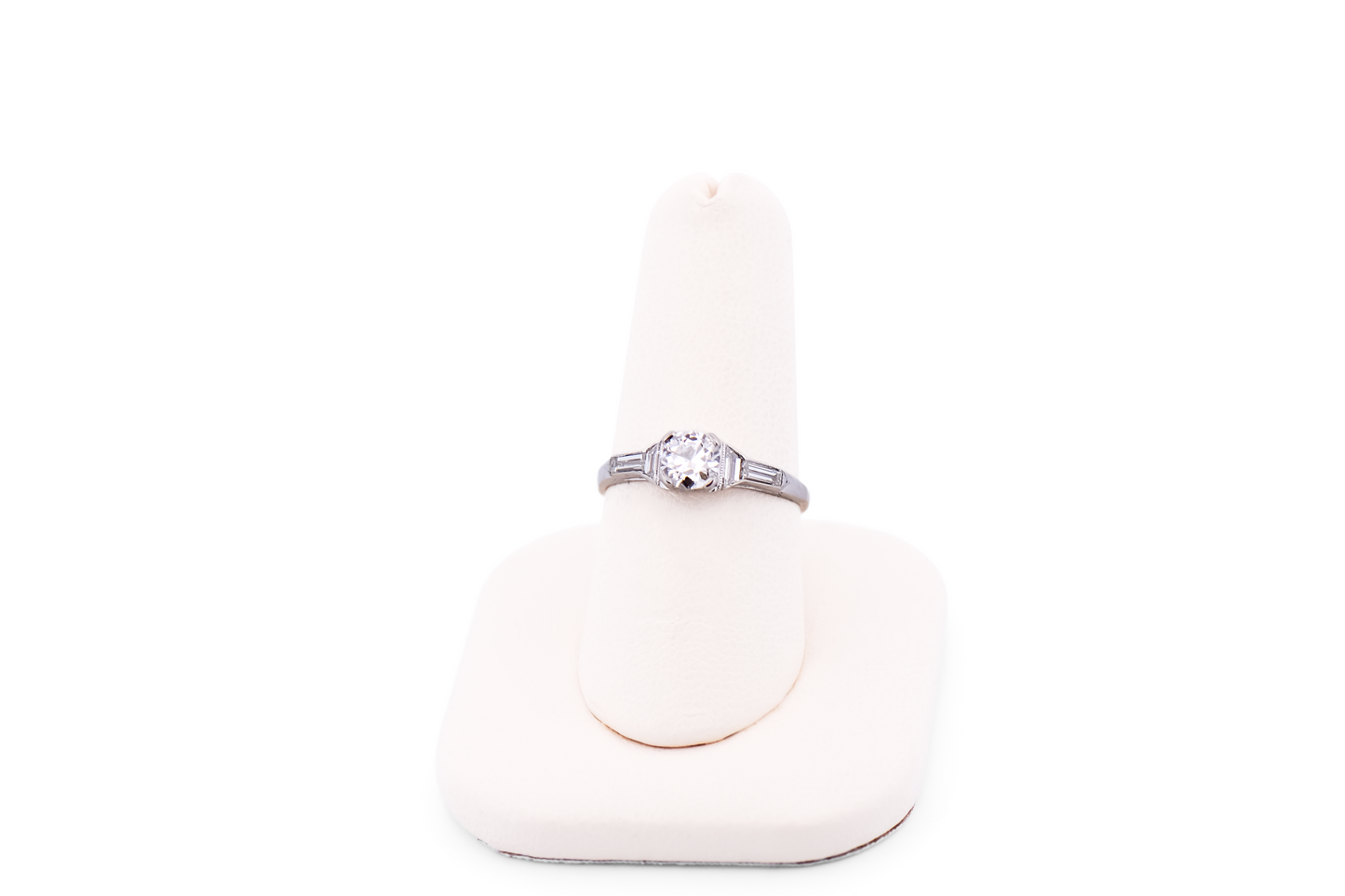 Petite Art Deco Diamond Engagement Ring With Geometric Trapezoid & Baguette Accents