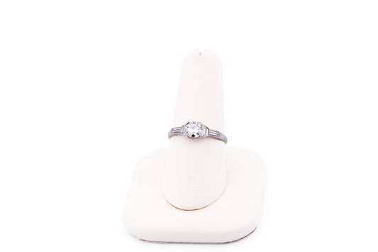 Petite Art Deco Diamond Engagement Ring With Geometric Trapezoid & Baguette Accents