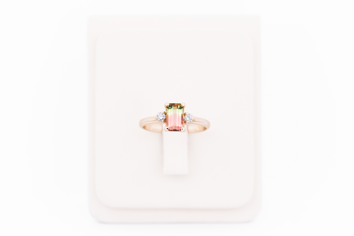 Petite Estate 3-Stone Ring with Watermelon Tourmaline & Diamonds