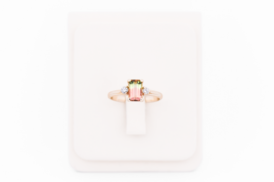Petite Estate 3-Stone Ring with Watermelon Tourmaline & Diamonds