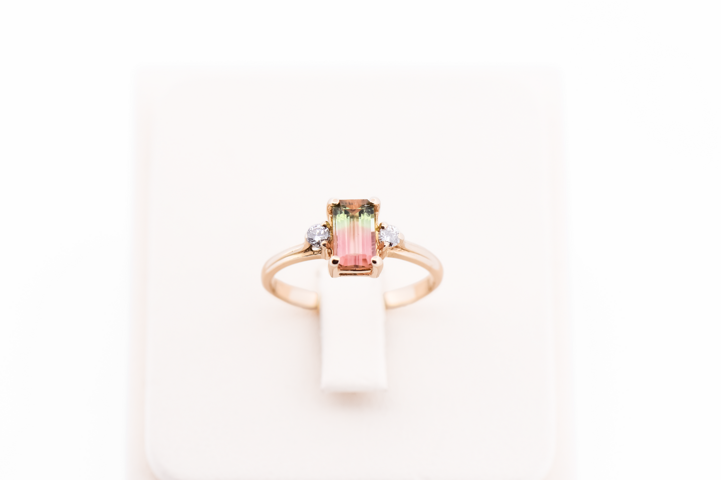 Petite Estate 3-Stone Ring with Watermelon Tourmaline & Diamonds