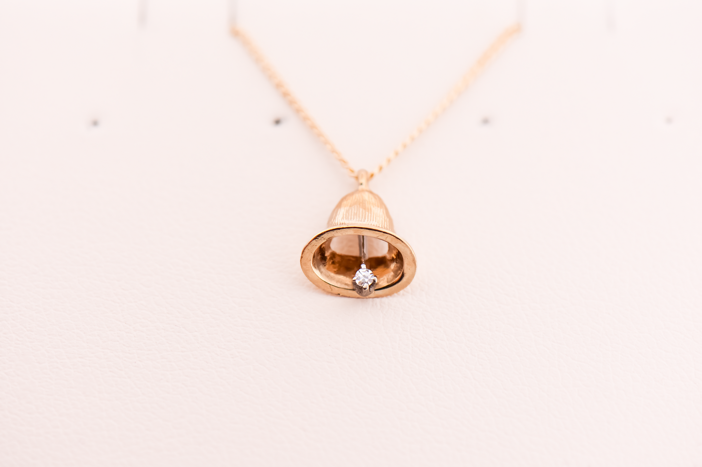 Petite Vintage Gold & Diamond Bell Pendant with 15 Inch Chain